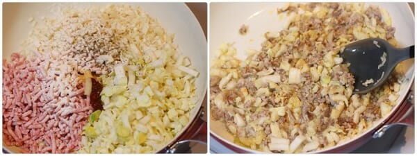 フライパンで炒めて作る餃子味のそぼろレシピ工程写真