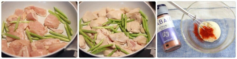 胸肉とアスパラガス炒めのパプリカマヨのせ