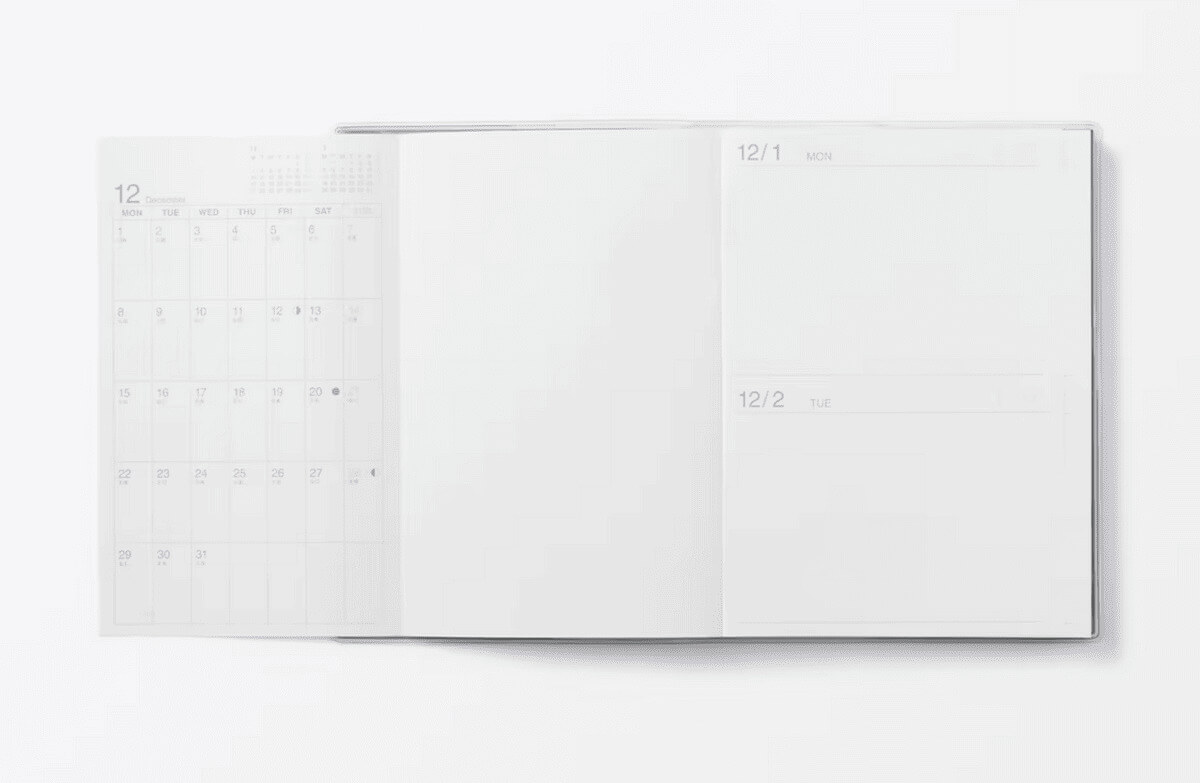 無印良品一覧できるスケジュール帳・マンスリー／デイリー・２０２５年１２月始まり