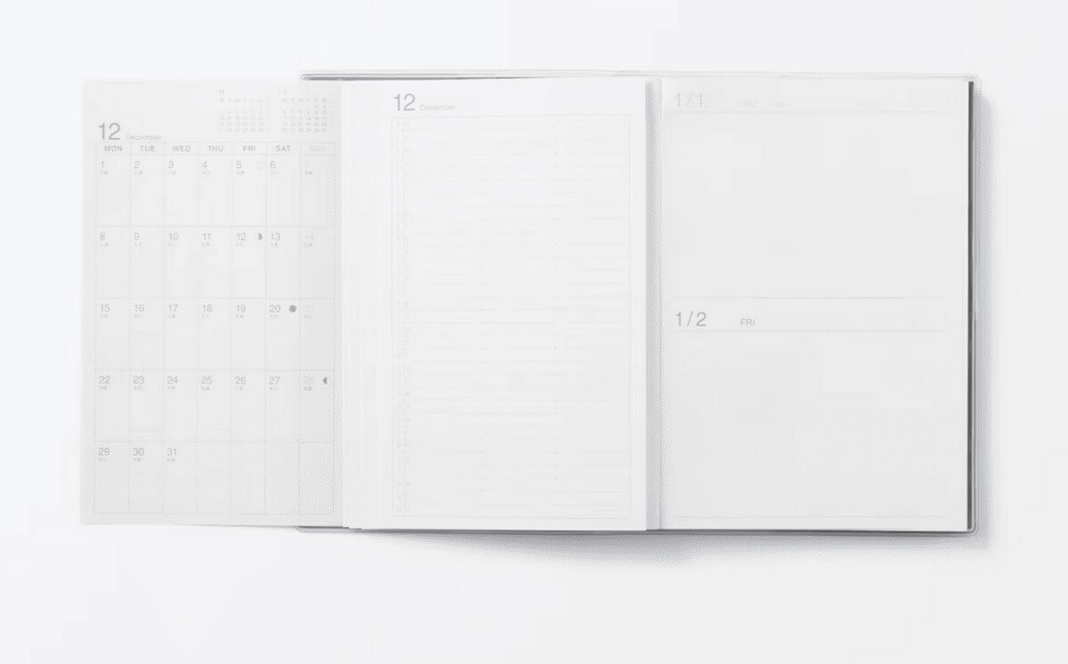 無印良品一覧できるスケジュール帳・マンスリー／デイリー・２０２５年１２月始まり