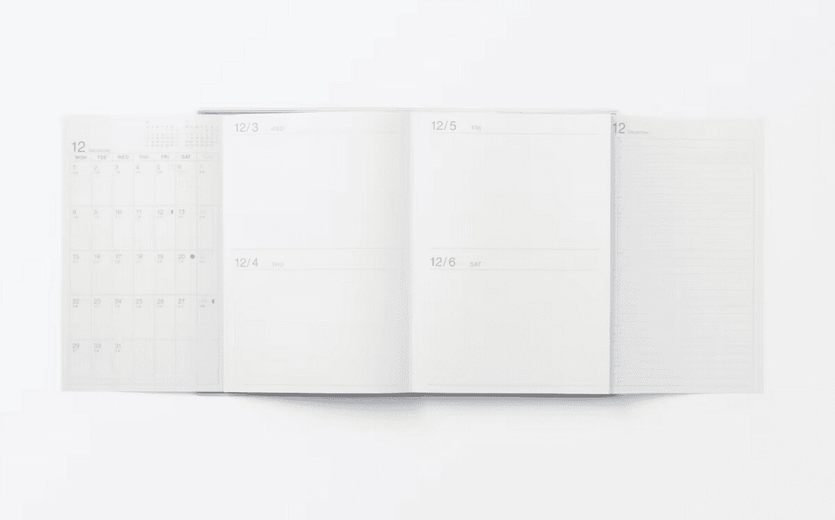 無印良品一覧できるスケジュール帳・マンスリー／デイリー・２０２５年１２月始まり