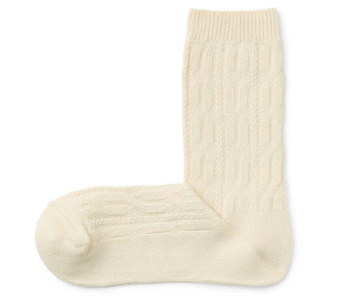 無印良品　婦人　足なり直角　履き口やわらか　ケーブル柄靴下
