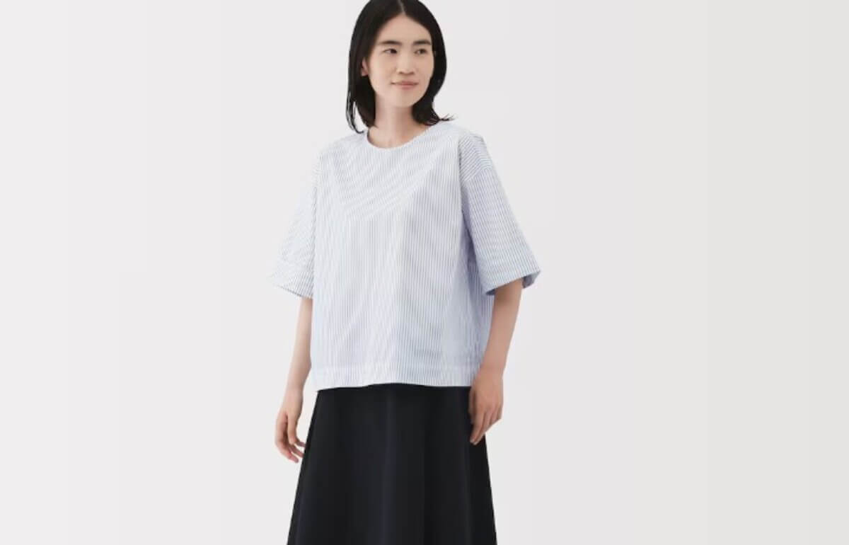 婦人　乾きやすい　ブロード五分袖ブラウス