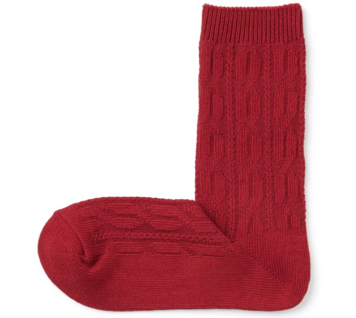 無印良品　婦人　足なり直角　履き口やわらか　ケーブル柄靴下