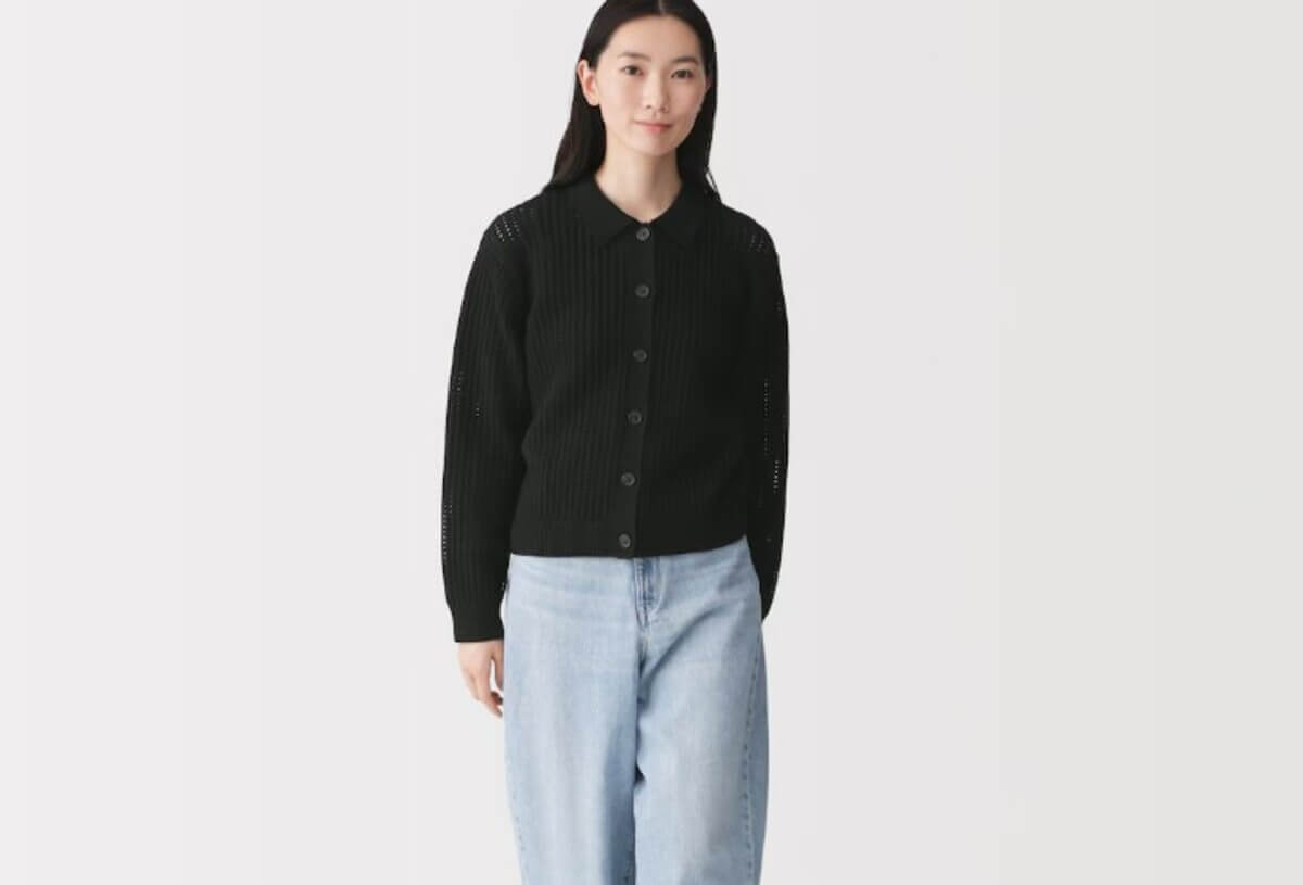無印良品　婦人　洗えるメッシュポロカーディガン