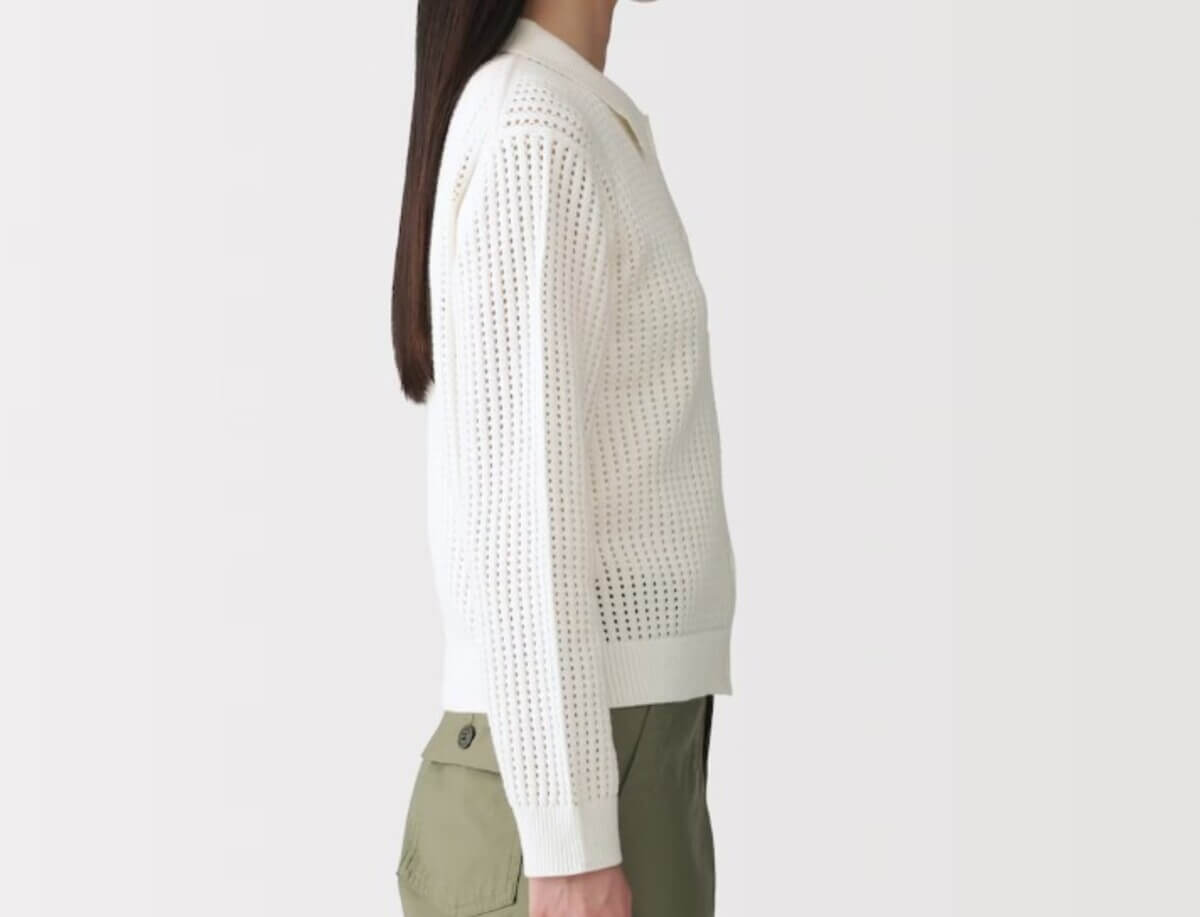 無印良品　婦人　洗えるメッシュポロカーディガン