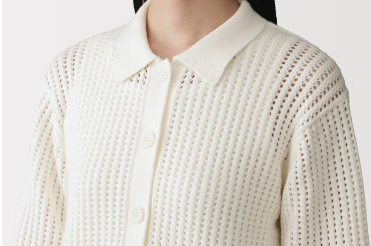 無印良品　婦人　洗えるメッシュポロカーディガン