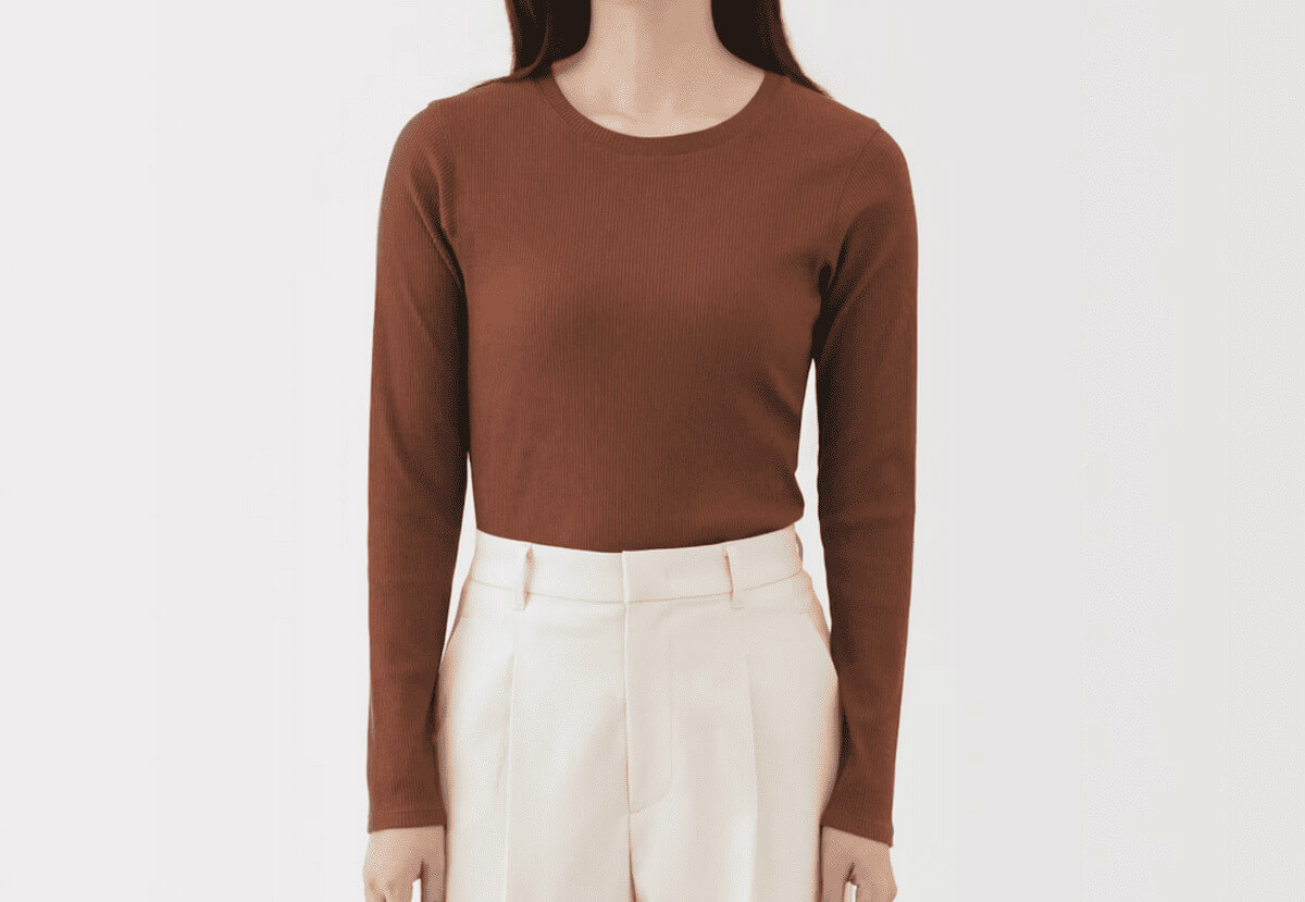 無印良品婦人 なめらかリブ編みクルーネック長袖Tシャツ