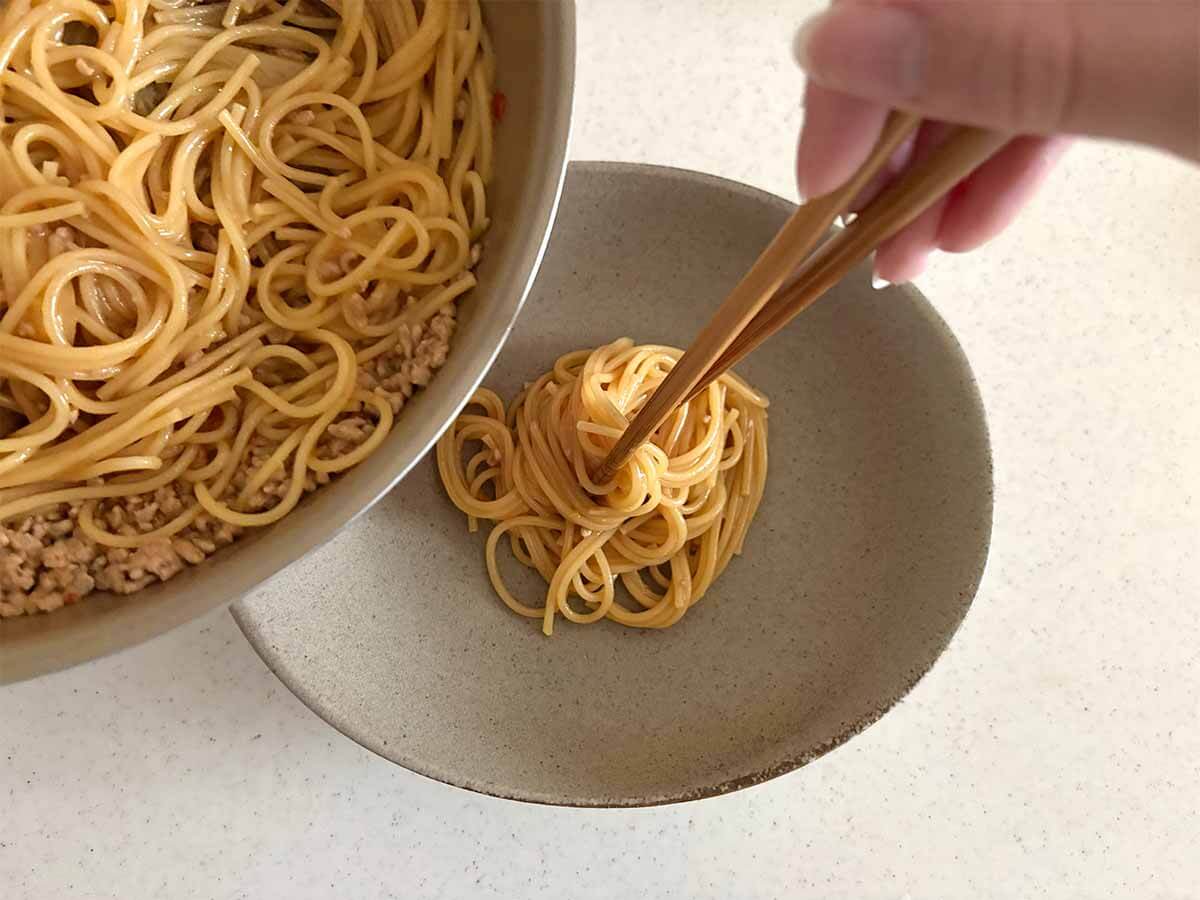 ワンパン!甘辛そぼろパスタ