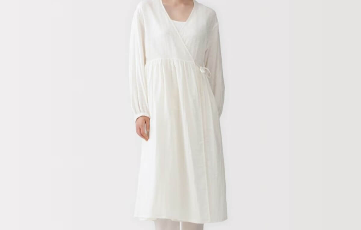 無印良品　婦人　二重ガーゼ　ドットドビー　ロングカーディガン