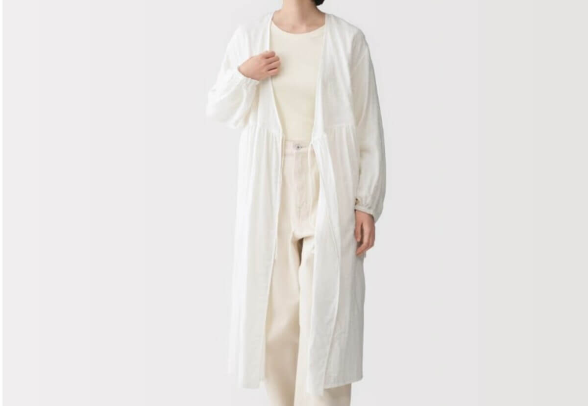 無印良品　婦人　二重ガーゼ　ドットドビー　ロングカーディガン