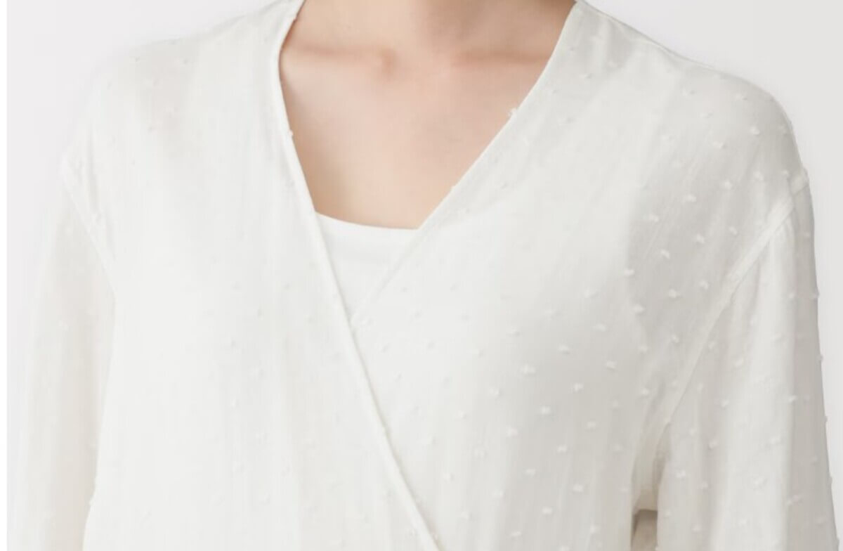 無印良品　婦人　二重ガーゼ　ドットドビー　ロングカーディガン