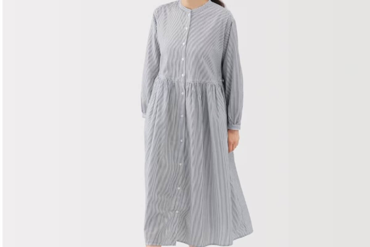 無印良品　婦人　綿ボイル長袖ワンピース