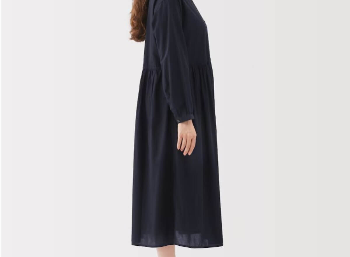 無印良品　婦人　綿ボイル長袖ワンピース