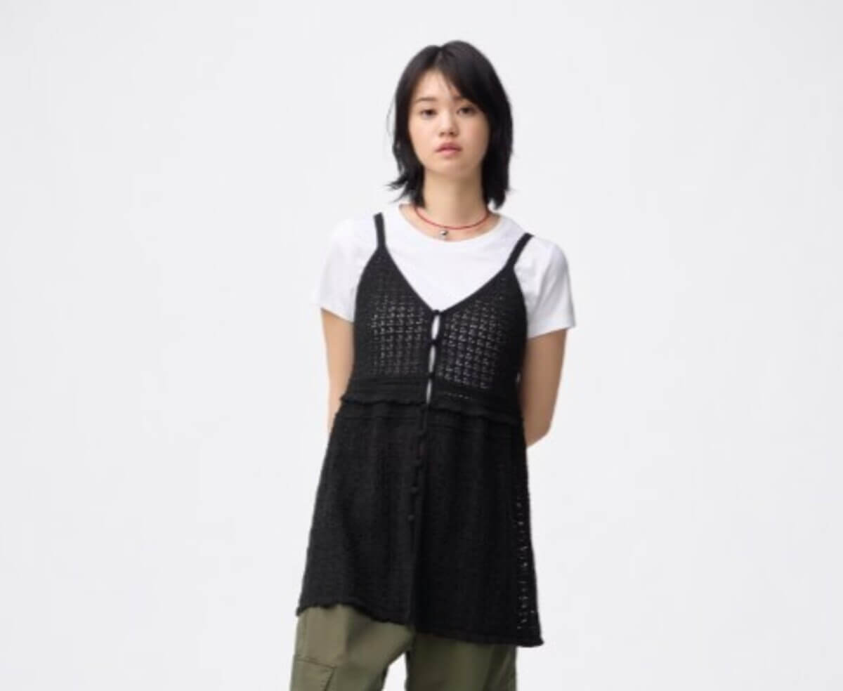 GU　透かし編みニットキャミソールチュニック