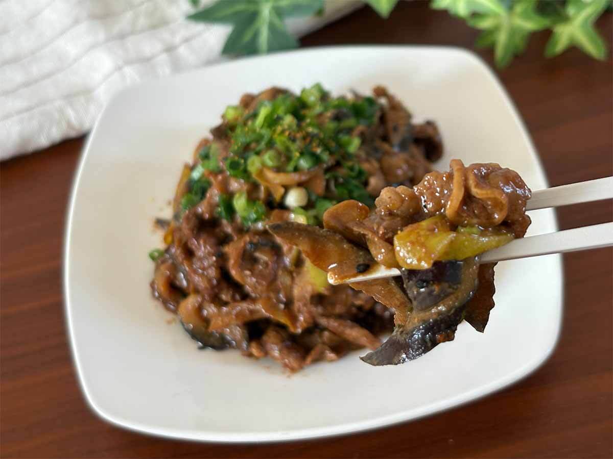 笠原将弘さん「牛肉となすのみそ炒め」