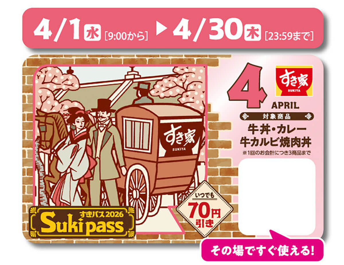 すき家の定期券「Sukipass」が牛カルビ焼肉丼も対象でお得！