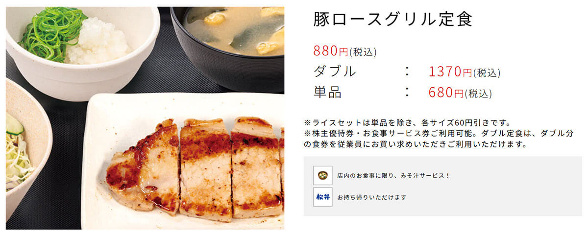 松屋「豚ロースグリル定食」が話題！