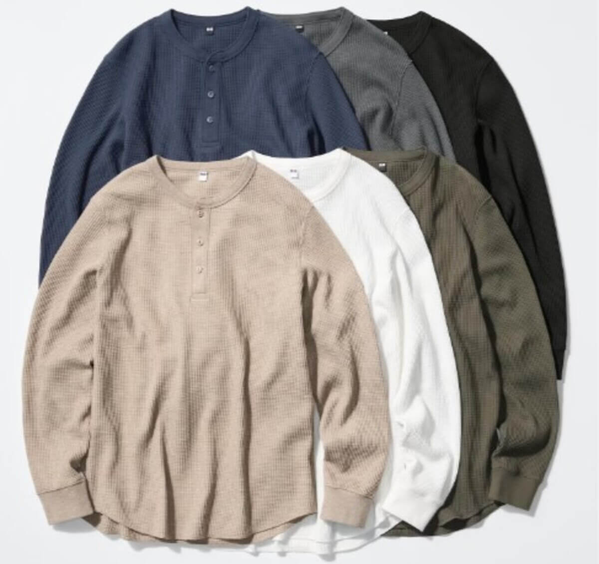 ユニクロ　ワッフルヘンリーネックTシャツ/長袖