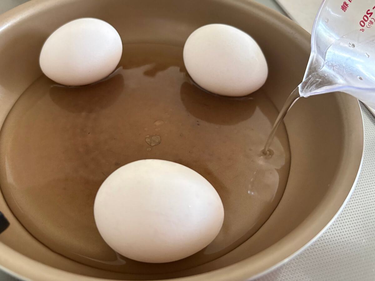 水1.5cmで作るゆで卵