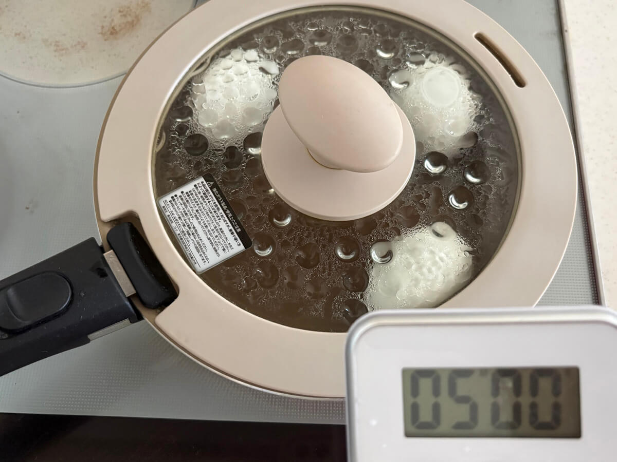 水1.5cmで作るゆで卵
