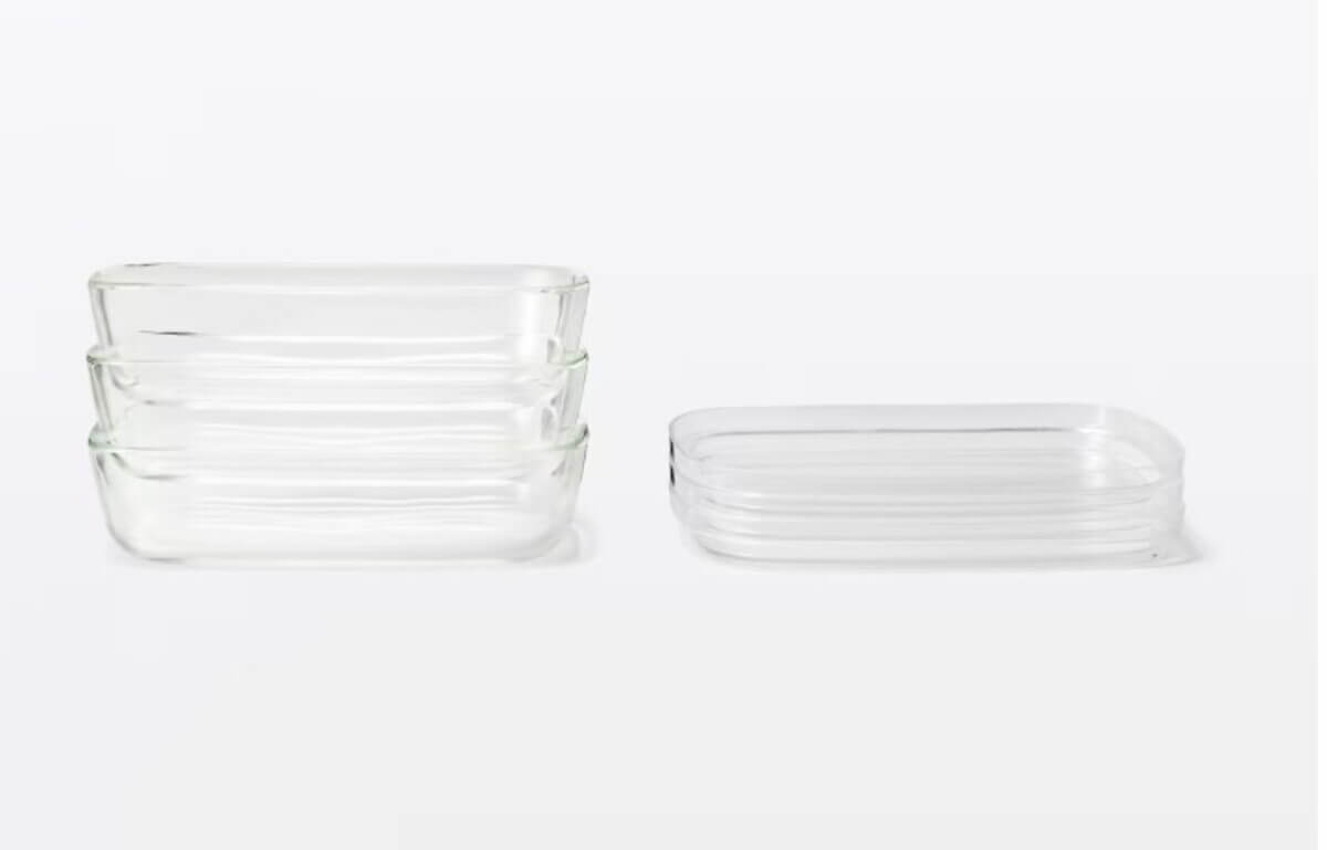 無印良品　蓋をしたままレンジで使える　耐熱ガラス容器　長方形／大