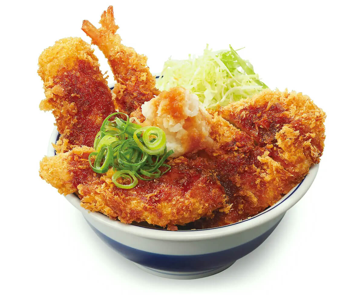 かつや「海鮮三種とロースの醬油カツ丼」