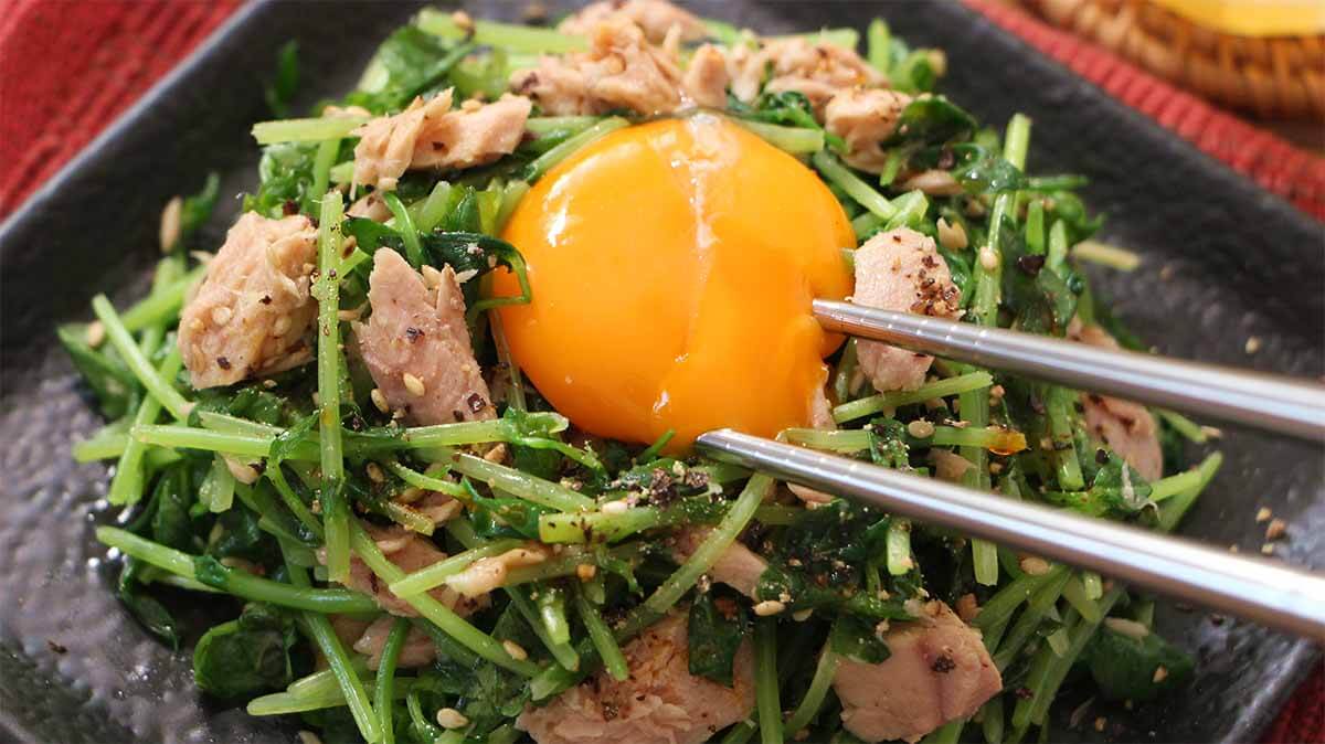 豆苗とツナのユッケ