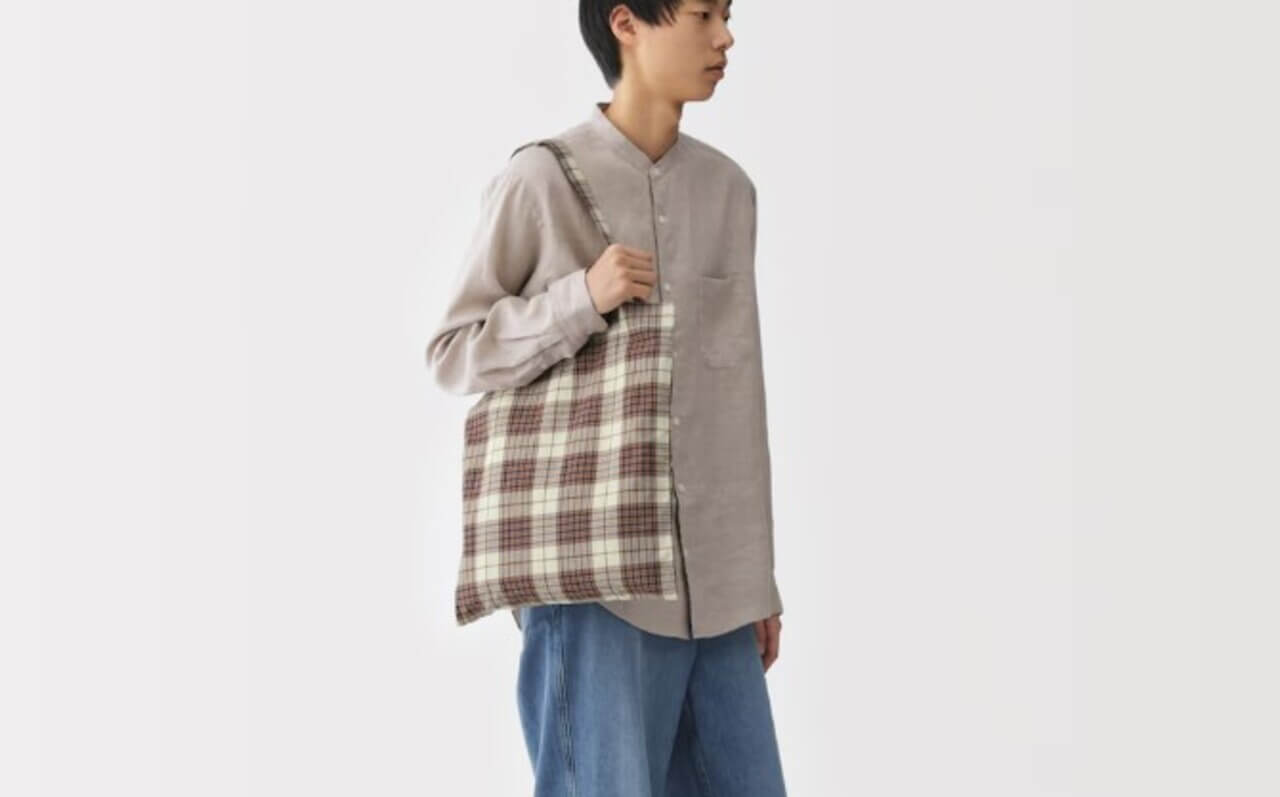 無印良品　マドラスチェック　トートバッグ