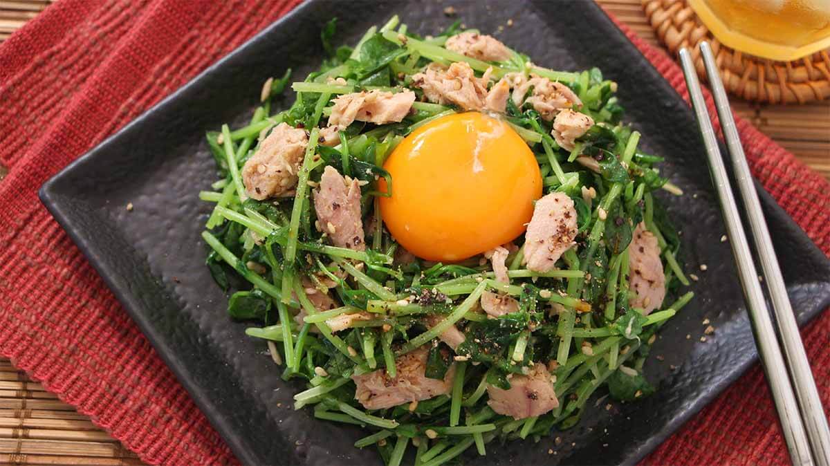 豆苗とツナのユッケ