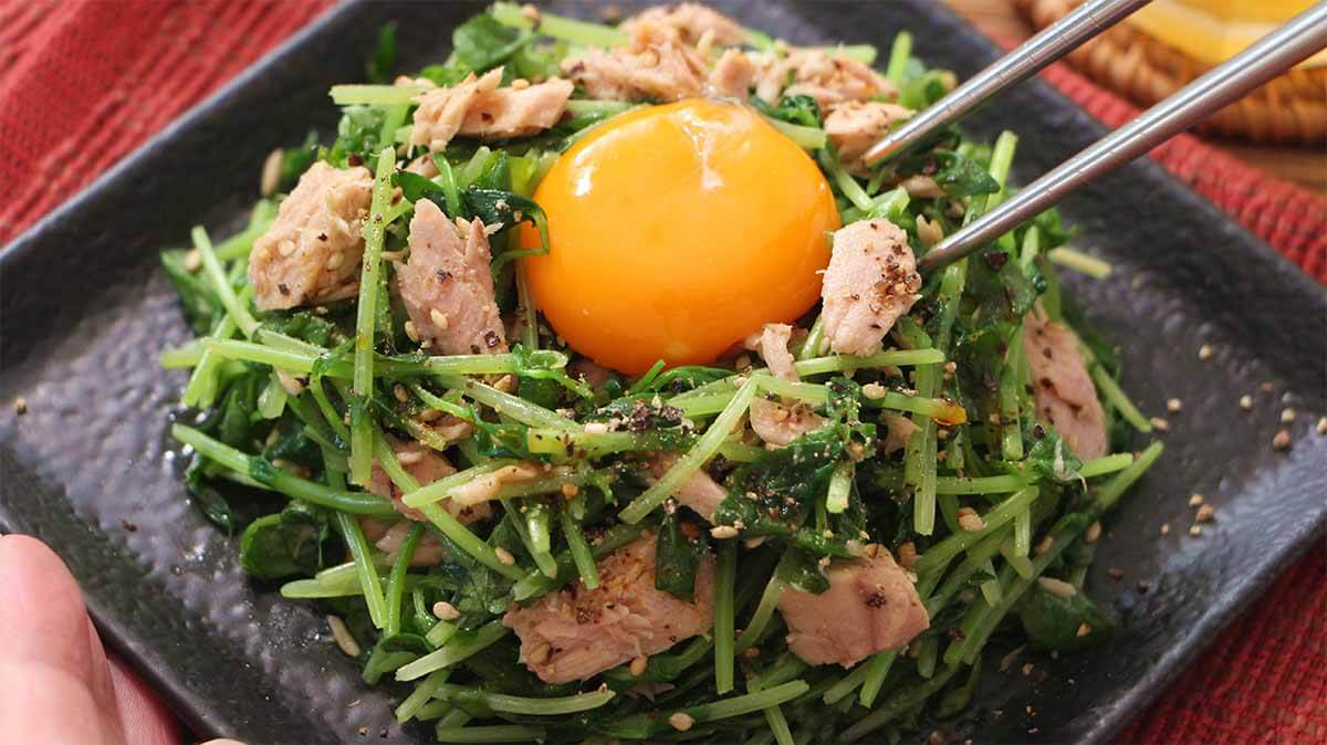 豆苗とツナのユッケ