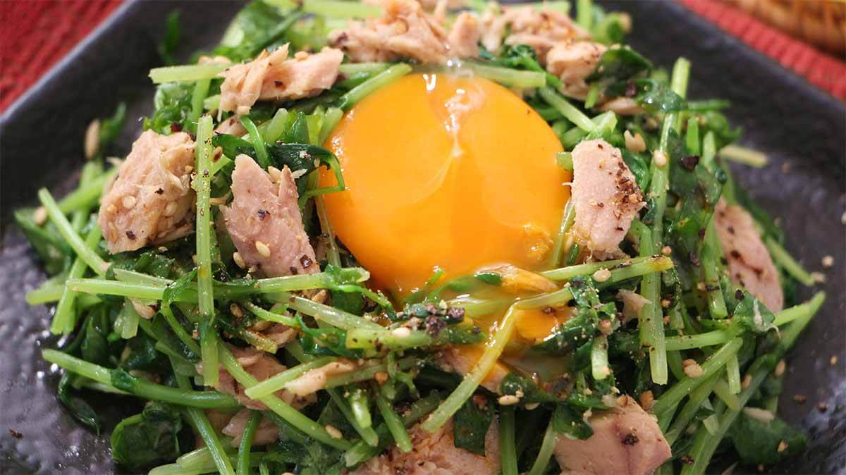 豆苗とツナのユッケ