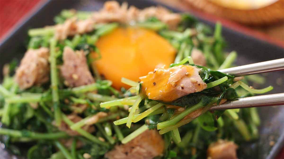 豆苗とツナのユッケ