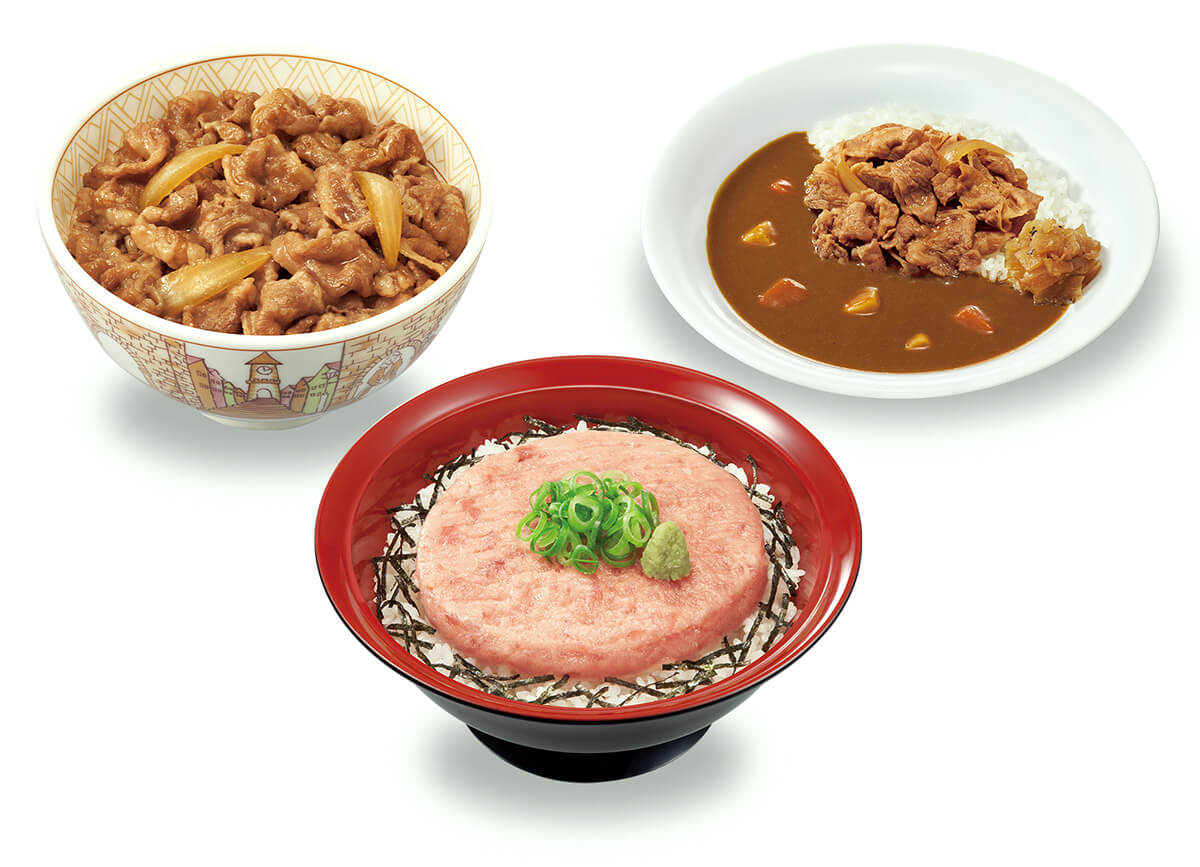牛丼・カレー・まぐろたたき丼