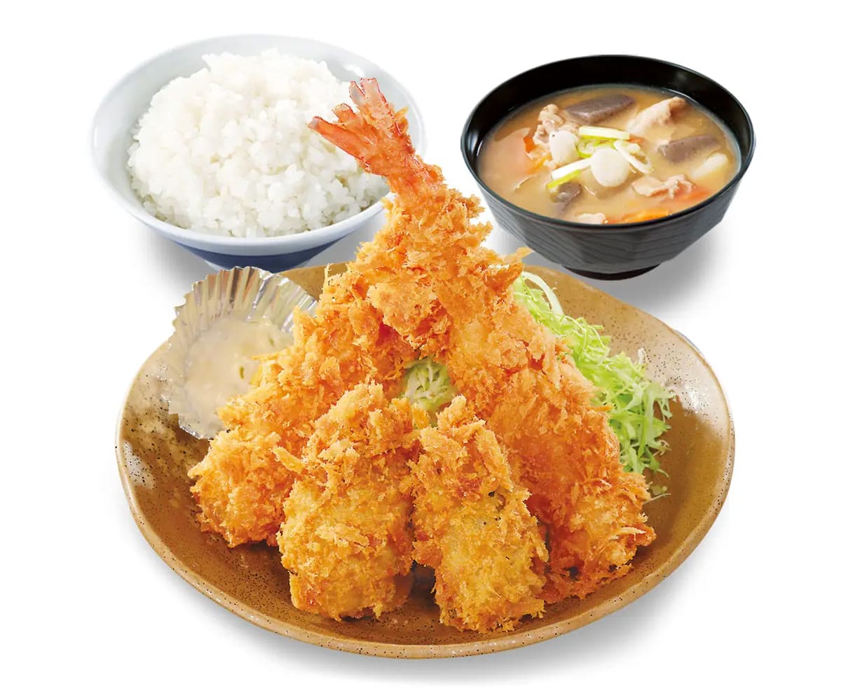 かつや「牡蠣と大海老の海鮮フライ定食」